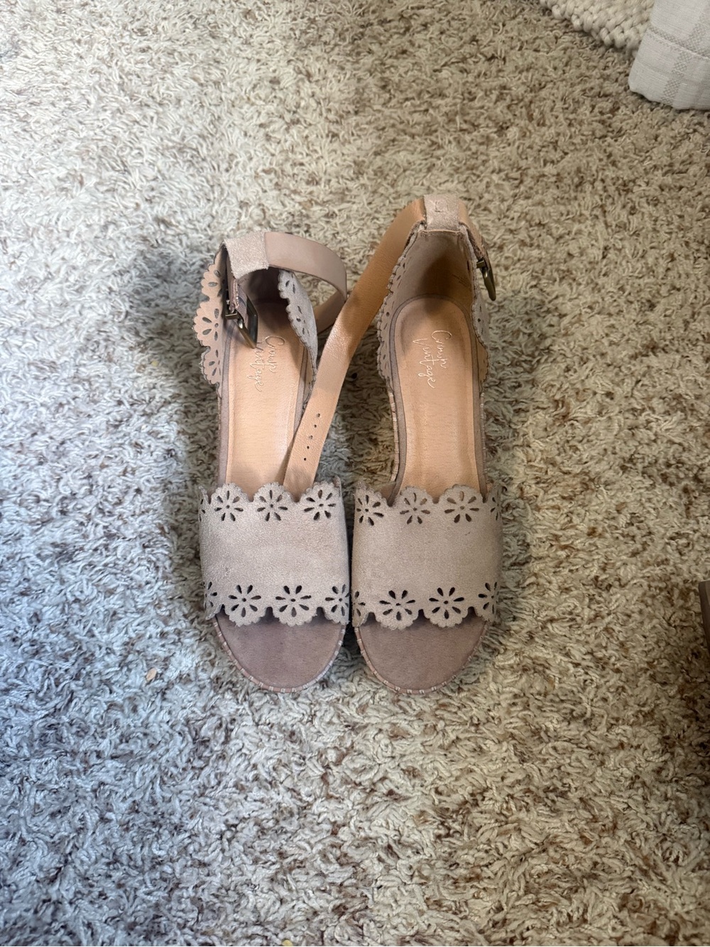 Women's Scalloped Laser-Cut Ankle Strap Sandals - Tan size 8.5